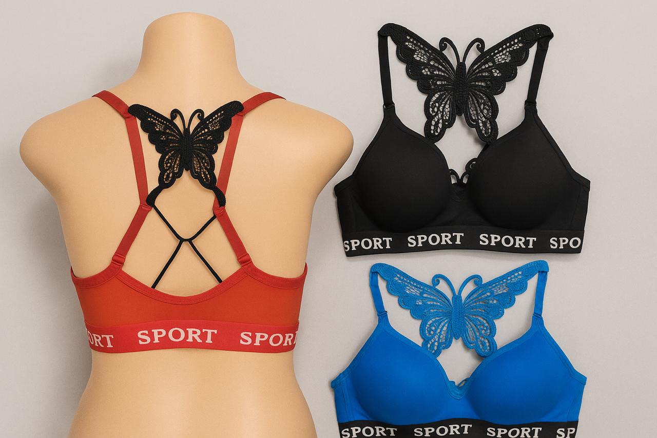 Comfort Fit Hosiery Sports Bra with Butterfly Back Style