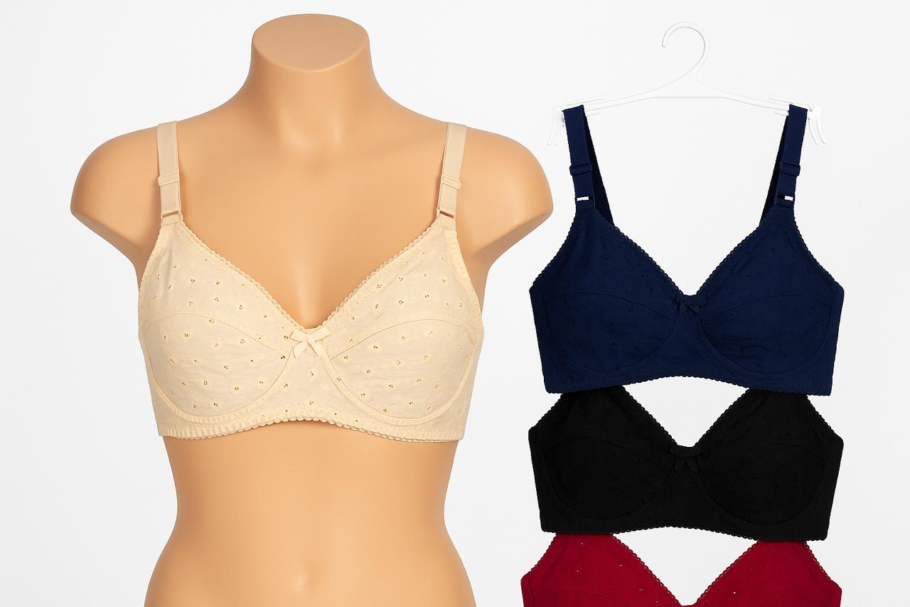 Women’s Cotton Eyelet Doreena Non-Padded Bra – Soft Hosiery Fabric, Summer Comfort, Ring-Style Support