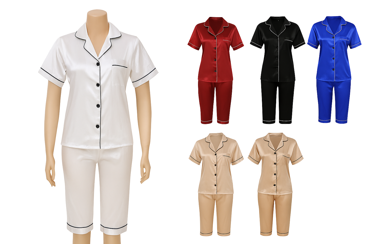 Luxury Silk Pajama Set with Elegant Contrast Piping – Available in Multiple Colors