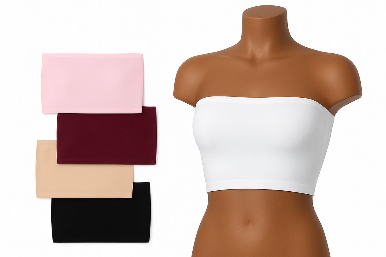 Women’s Strapless Bandeau Tube Top – Available in 5 colors "PACK OF FIVE"
