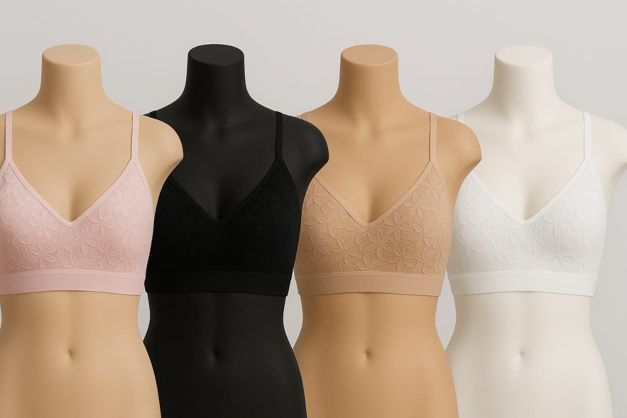 Full Padded Chemical Bra – Net Coverage with Adjustable Fit