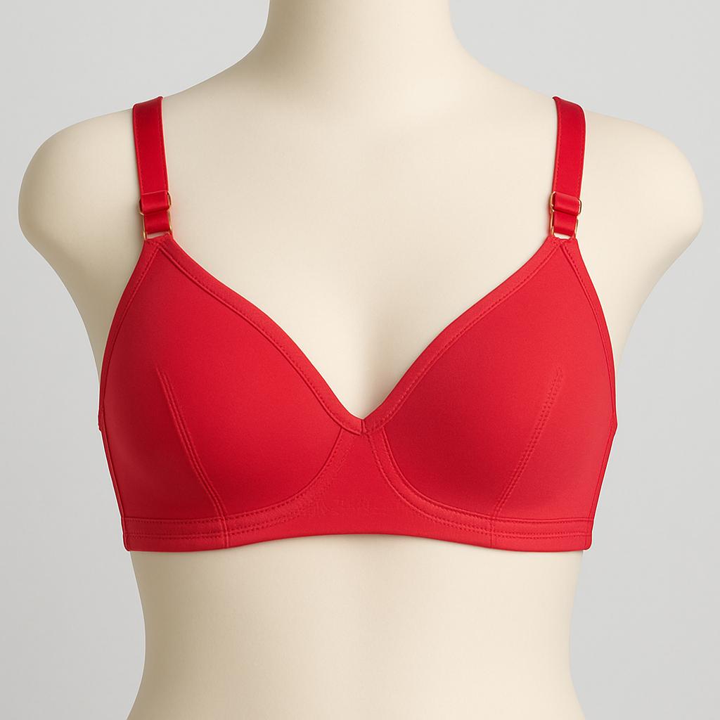 Red Cotton & Hosiery Underwired Summer Bra-SideCup Support, Breathable & Lightweight