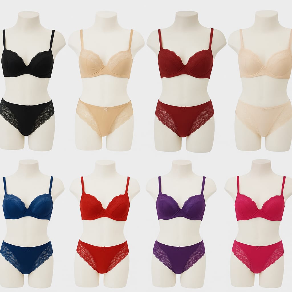 Luxury Net Lace & Silk Jersey Full-Coverage Bra and Panty Set – Non Padded