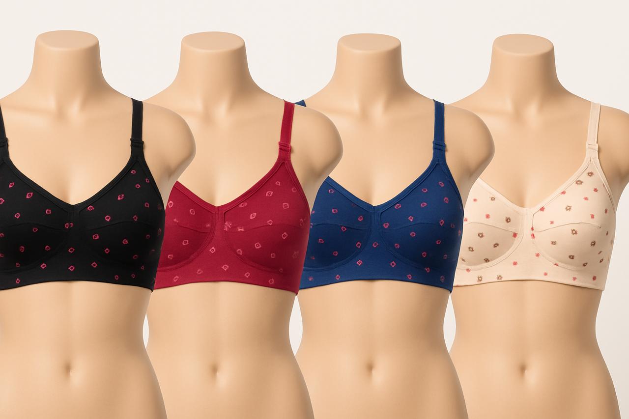 Printed Summer Hosiery Bra with Ring Detail   "PACKAGE OF FOUR"