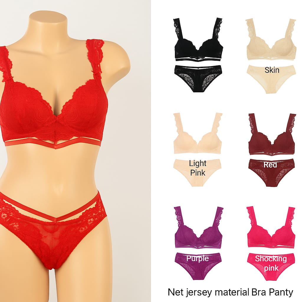 Luxury Net Jersey Bra & Panty Set with Elegant Curve Lace Detailing